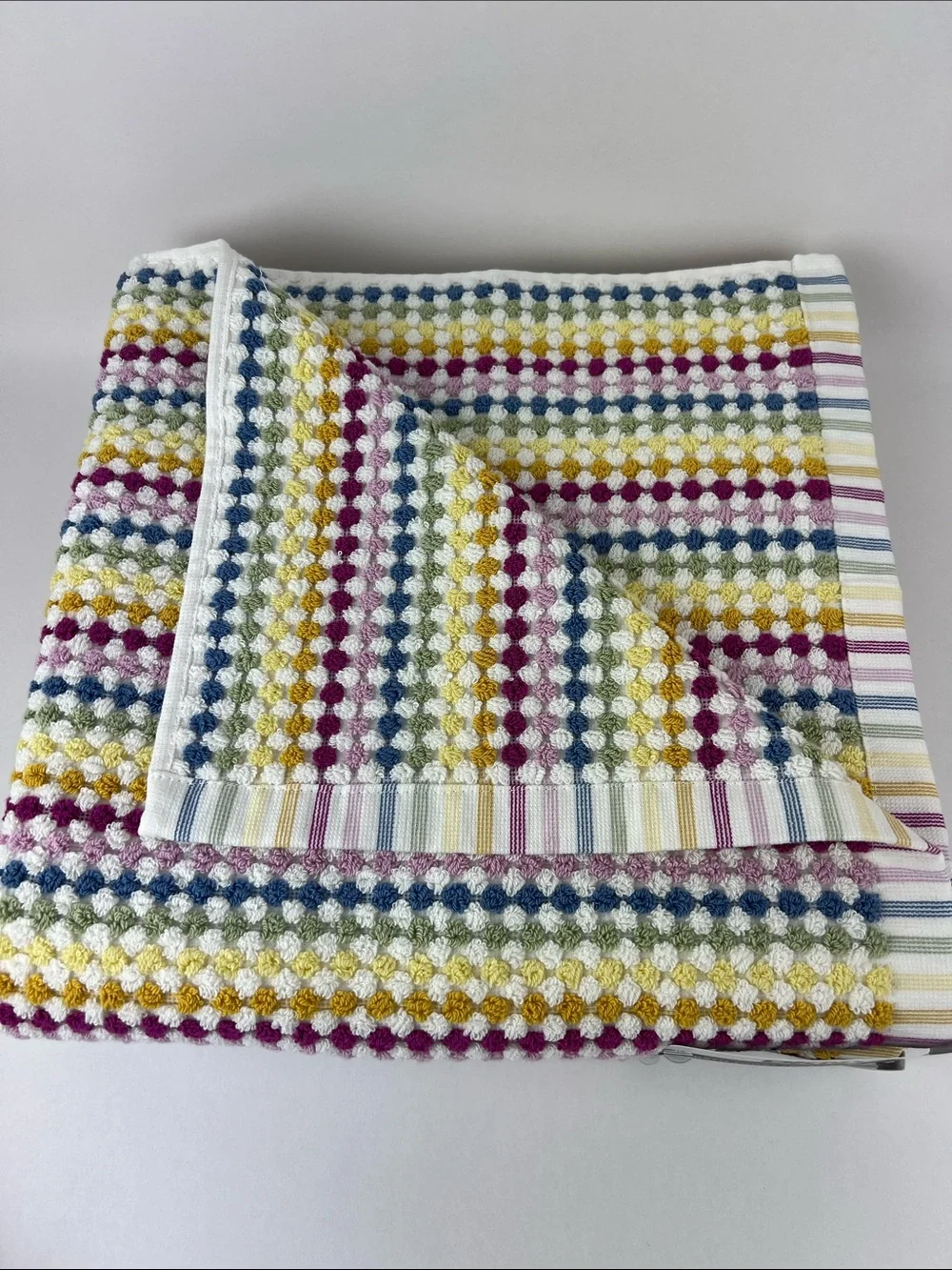 DKNY Bath Towel Set Multicolor Striped & Dot Bath Hand Wash Soft Cotton 8 Pc NEW